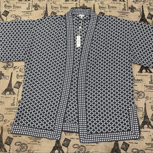 Max Studio NWT! Black/White Geo Tile Print  Kimono Size L - Picture 7 of 13